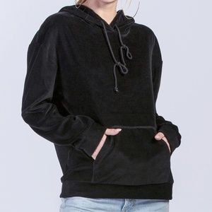 Women's Black Velour Velvet Hoodie with Pockets